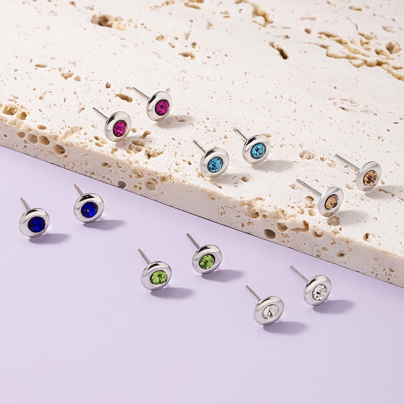 6 Pairs Rhinestone Earrings Set Stainless Steel Iron Crafted
